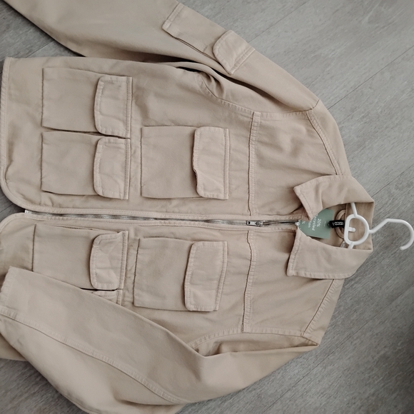 Womens Tan Canvas Cotton Utility Jacket - Picture 6 of 12